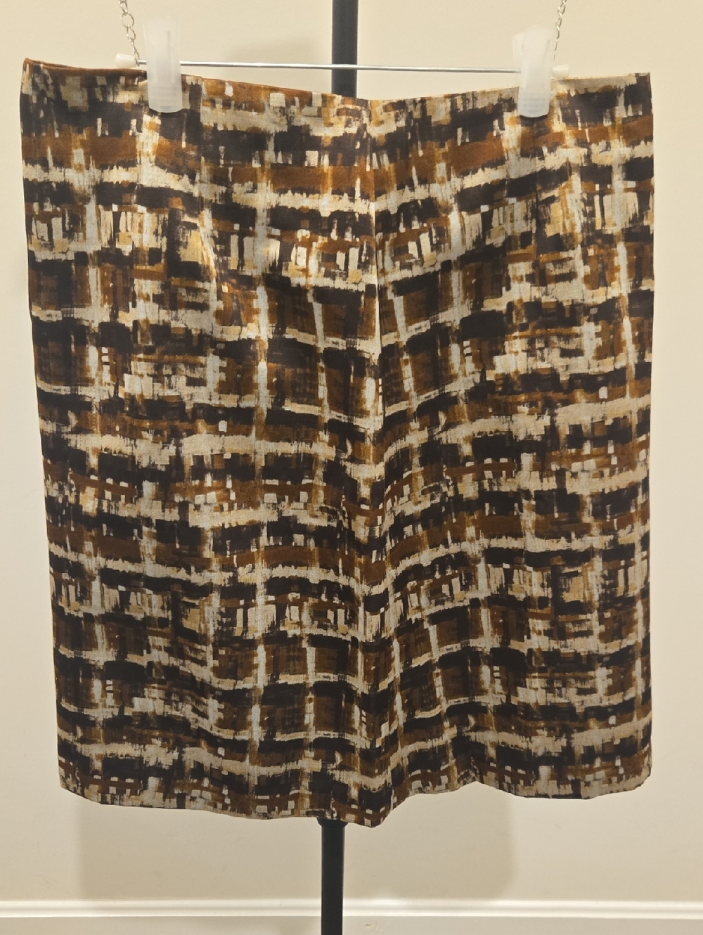 Doncaster Abstract Brushstroke Print Skirt in Brown, Black, Cream